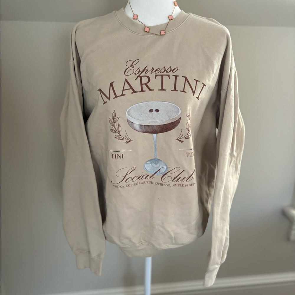 Gildan Beige Espresso Martini Graphic Crewneck Sweatshirt